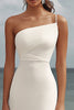 Load image into Gallery viewer, White Chiffon Sheath One Shoulder Rehearsal Dinner Dress