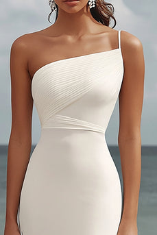 White Chiffon Sheath One Shoulder Rehearsal Dinner Dress