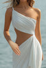 Load image into Gallery viewer, White Chiffon Mermaid Cut-Out Rehearsal Dinner Dress