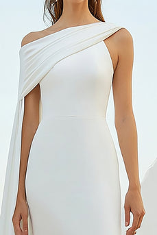 White Chiffon Sheath Asymmetrical Rehearsal Dinner Dress