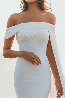 White Chiffon Mermaid Off the Shoulder Rehearsal Dinner Dress