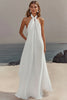 Load image into Gallery viewer, White Chiffon A Line Halter Rehearsal Dinner Dress