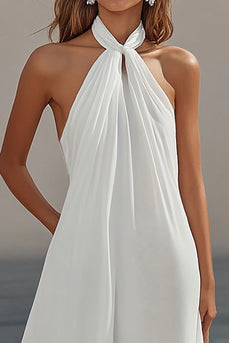 White Chiffon A Line Halter Rehearsal Dinner Dress