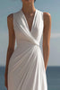 Load image into Gallery viewer, White Chiffon Sheath V-Neck Rehearsal Dinner Dress