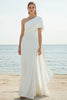 Load image into Gallery viewer, White Chiffon Sheath One Shoulder Rehearsal Dinner Dress