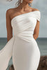 Load image into Gallery viewer, White Chiffon Mermaid One Shoulder Ruched Rehearsal Dinner Dress