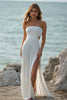 Load image into Gallery viewer, White Chiffon Sheath Strapless Rehearsal Dinner Dress with Slit