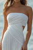 Load image into Gallery viewer, White Chiffon Sheath Strapless Rehearsal Dinner Dress with Slit