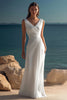 Load image into Gallery viewer, White Chiffon Sheath V-Neck Ruched Rehearsal Dinner Dress