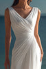 Load image into Gallery viewer, White Chiffon Sheath V-Neck Ruched Rehearsal Dinner Dress