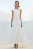 Load image into Gallery viewer, White Chiffon One Shoulder Ruched Rehearsal Dinner Dress