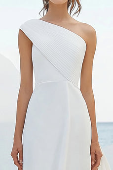 White Chiffon One Shoulder Ruched Rehearsal Dinner Dress