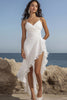 Load image into Gallery viewer, White Chiffon High-Low V-Neck Ruffled Rehearsal Dinner Dress