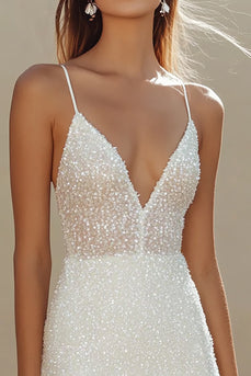 Sparkly White Sequins Mini V-Neck Graduation Dress