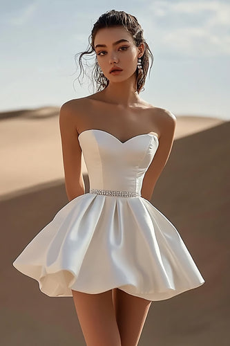 White Satin Sweetheart Mini Graduation Dress