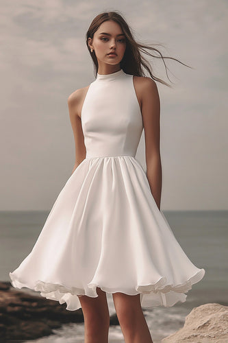 White Chiffon Midi Sleeveless A Line Graduation Dress