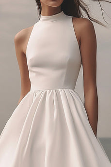 White Chiffon Midi Sleeveless A Line Graduation Dress