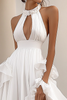 Load image into Gallery viewer, White Satin A Line Cut-Out Rehearsal Dinner Dress with Slit