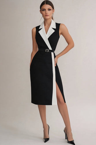 Black White Bodycon Sleeveless Knee-Length Cocktail Dress