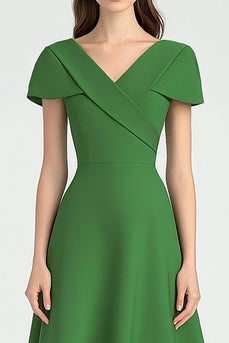 Green V-Neck A Line Ankle-Length Semi-Formal Dress with Sleeves