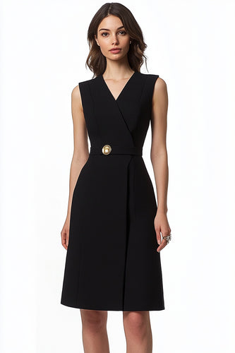 Black V-Neck A Line Knee-Length Semi Formal Dress