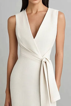 Ivory Bodycon Sleeveless Midi Semi Formal Dress