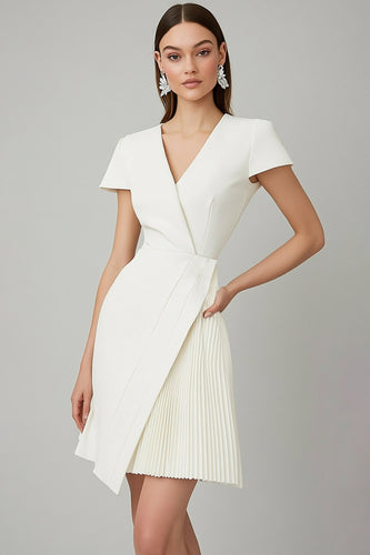 White A Line Pleated Short Semi Formal Dress