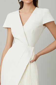 White A Line Pleated Short Semi Formal Dress