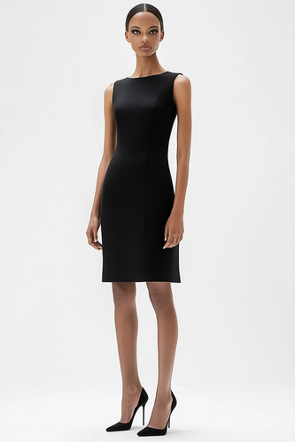 Black Bodycon Bateau Neck Sleeveless Short Semi Formal Dress