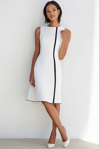 Black White Round Neck Sleeveless Knee-Length Semi Formal Dress