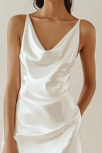 White Sheath Satin V-Neck Short Graduation Dress