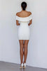 Load image into Gallery viewer, White Sheath Satin Off the Shoulder Mini Graduation Dress with Bowknot