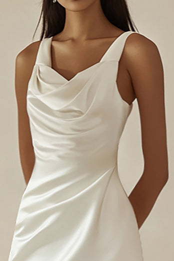 White Sheath Satin V-Neck Spaghetti Straps Short Graduation Dress