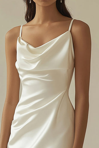 White Sheath Satin V-Neck Spaghetti Straps Mini Graduation Dress