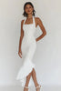 Load image into Gallery viewer, White Sheath Satin Square Neck Long Graduation Dress