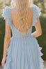 Load image into Gallery viewer, Sky Blue A Line Chiffon V-Neck Long Bridesmaid Dress with Ruffles