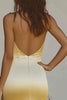 Load image into Gallery viewer, Light Yellow Sheath Halter Long Satin Bridesmaid Dress