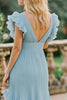 Load image into Gallery viewer, Sky Blue A Line Chiffon Deep V-Neck Long Bridesmaid Dress with Ruffles