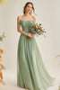 Load image into Gallery viewer, Dusty Sage A Line Tulle Off the Shoulder Long Bridesmaid Dress