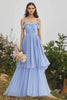 Load image into Gallery viewer, Light Blue A Line Chiffon Tiered Spaghetti Straps Long Bridesmaid Dress