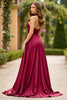 Load image into Gallery viewer, Burgundy A Line Satin Halter Prom Dress with Slit