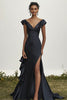 Load image into Gallery viewer, Black Satin Sheath V-Neck Prom Dress with Slit