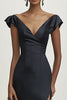 Load image into Gallery viewer, Black Satin Sheath V-Neck Prom Dress with Slit