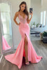 Load image into Gallery viewer, Pink Mermaid Satin V-Neck Long Prom Dress with Slit