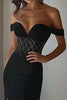 Load image into Gallery viewer, Sparkly Black Mermaid Satin Long Prom Dress with Slit