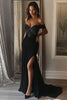 Load image into Gallery viewer, Sparkly Black Mermaid Satin Beaded Long Prom Dress with Slit