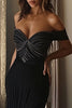 Load image into Gallery viewer, Sparkly Black Mermaid Satin Beaded Long Prom Dress with Slit