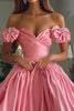 Load image into Gallery viewer, Pink A Line Satin Off the Shoulder Long Prom Dress with Ruffles