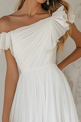 Elegant White Tulle A Line Rehearsal Dinner Dress with Ruffles