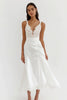 Load image into Gallery viewer, White Satin A Line Rehearsal Dinner Dress with Lace Appliques